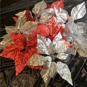 Holiday Time Red and Silver Poinsettia Clip-on Decorations